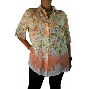 Perte by Krizia Floral Print Short Sleeve Button Up Blouse